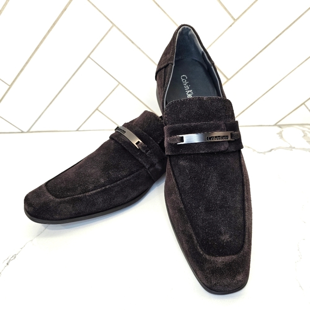 Calvin Klein Brice Suede Oxfords Men's Size 10.5 Brown NWOT Slip On Dressy